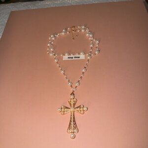 Gold and Pearl Cross Necklace